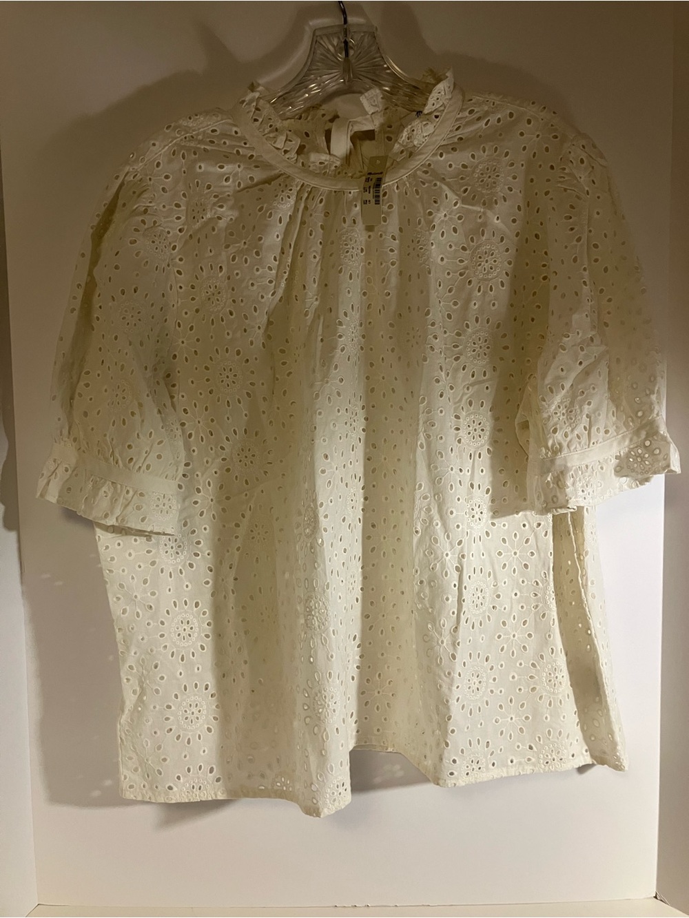 Madewell Cream Eyelet Peasant Blouse with Ruffle Neck